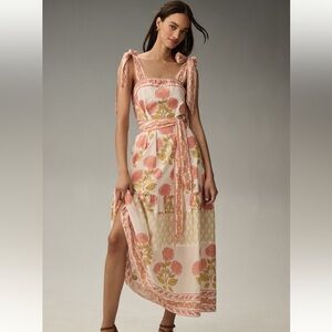 Sue Sartor - Anthropologie Floral Pink and Green Maxi Dress